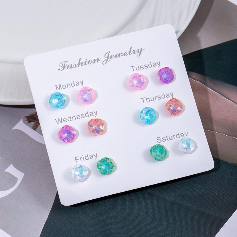 Delicate Small Fresh Week Stud Earrings Set Cute Cartoon Candy Watermelon Butterfly Imitation Silver Needle Small Daily Earrings