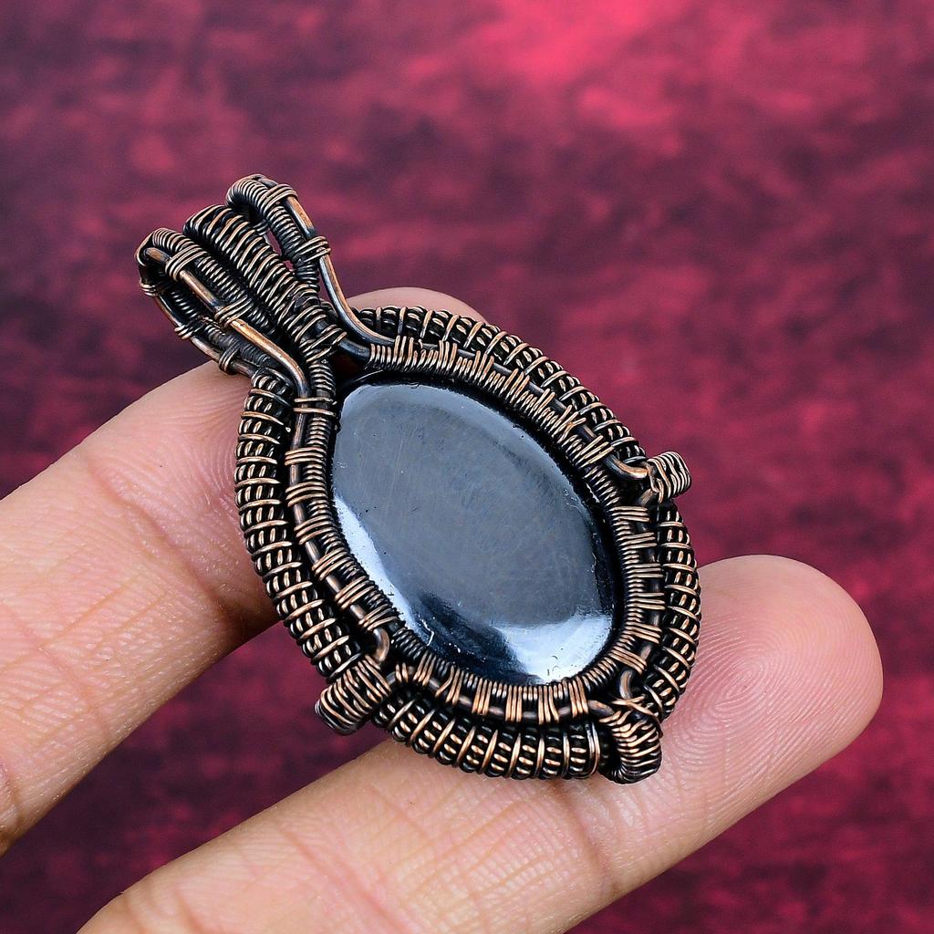 Shungite Gemstone Pendant Copper Wire Wrapped Handmade Jewelry Engagement Gifts