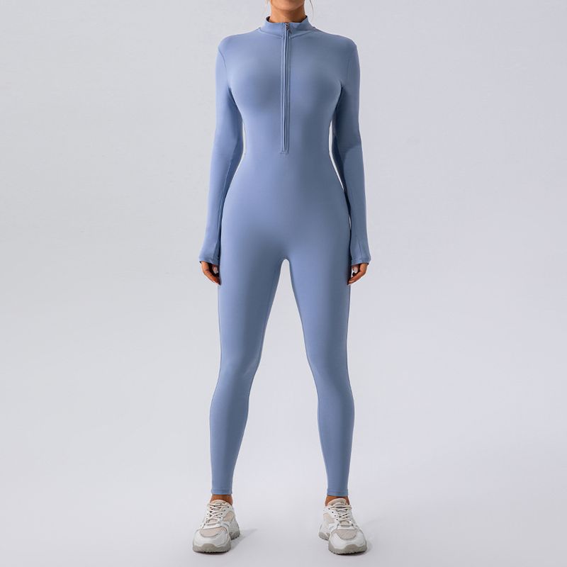 Export Zipper Nude Feel Long Sleeves Yoga Jumpsuit Women's Sports Running Workout Training Dance One-Piece Jumpsuit