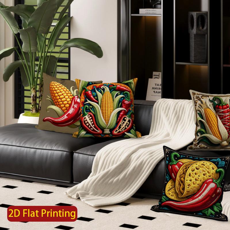 2D Southwestern Chili Corn Taco Throw Pillow Covers Pattern Cushion Cover Suitable For Sofa Bedroom Car Pillow Cover