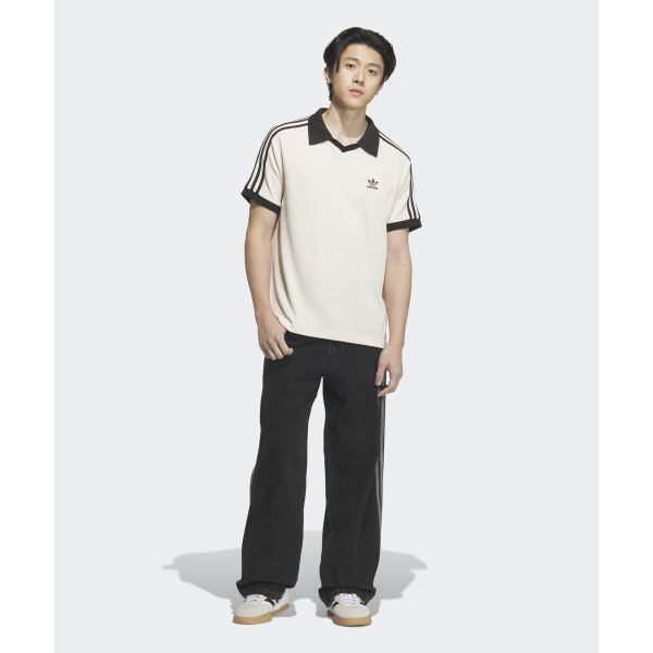 adidas Orijinaller Waffle Kısa Moda Yumuşak Rahat Çizgili Çok Yönlü Polo Yaka Unisex Üstler Beyaz JV9265