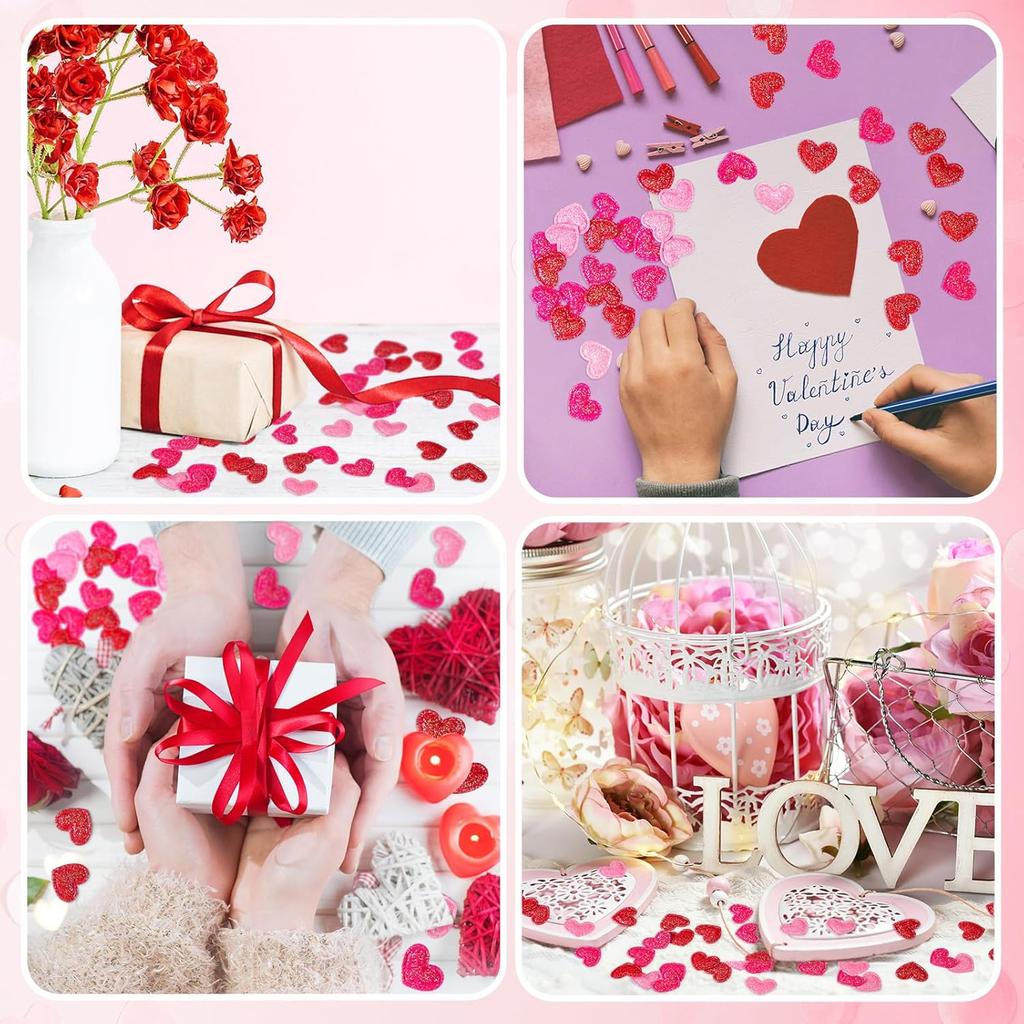 Tatuo 300 Pcs Valentine's Day Felt Hearts Decoration Glitter Felt Hearts Confetti Mini Heart Shapes Decorative Confetti for DIY Crafts Valentines