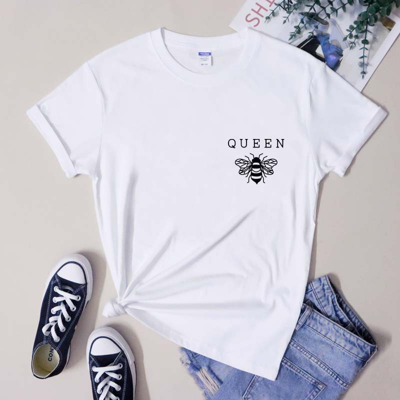 Queen Bee Pocket Print Tshirt Minimalist Honey Bumble Bee Graphic Tee Top Trendy Beekeeper Inspirational Tshirt