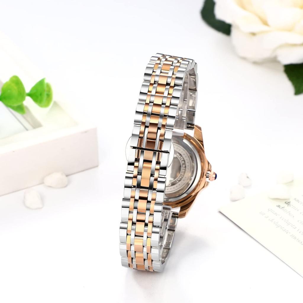 Hodinky Starožitné Luminiscenční Analogové Kalendář 3ATM Vodotěsné Kamínky Nerezová Ocel Dámské Hodinky Růžové Zlato Zelené Business Casual Narozeniny Výročí