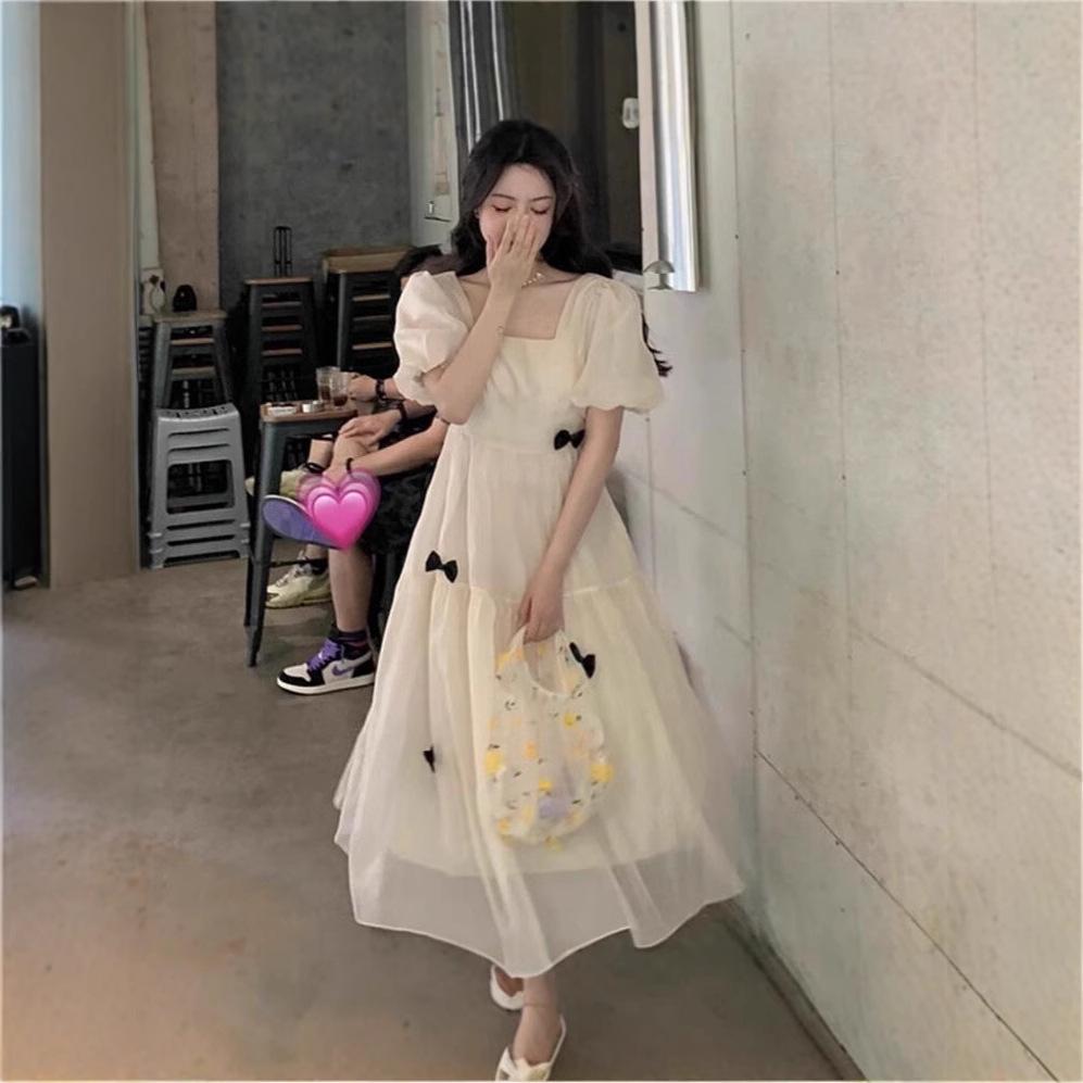 

French Retro Puff Sleeve Midi Dress - Summer 2024 Small