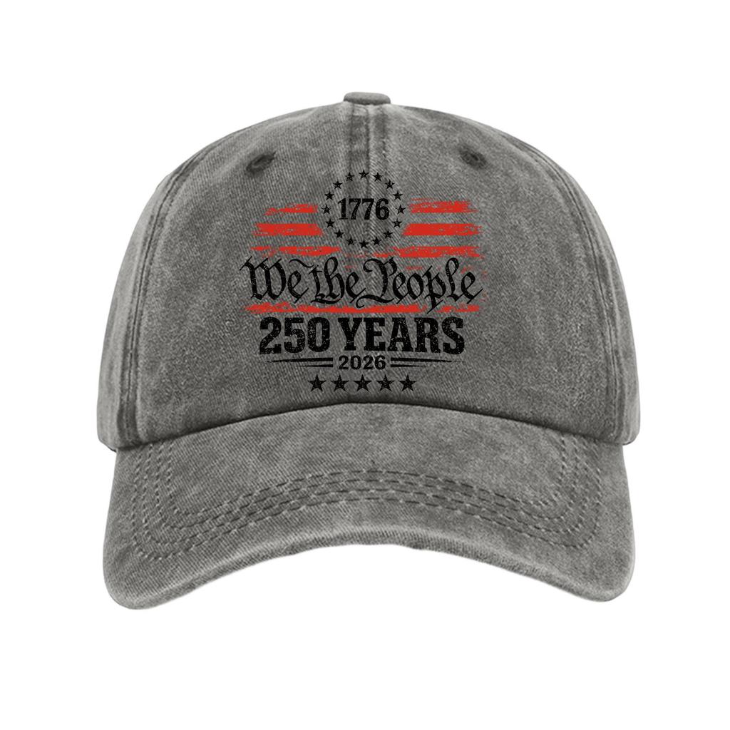 Unisex Vintage Washed Baseball Cap with Flag and Letter Print Adjustable Casual Hat 250 Years Anniversary Design