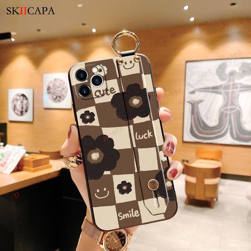 Wrist Strap Stand Case For Oppo Reno 10 pro + Vintage Flower Holder Soft TPU Silicone Shockproof Cover For Oppo reno 9 8 7 SE 6Z