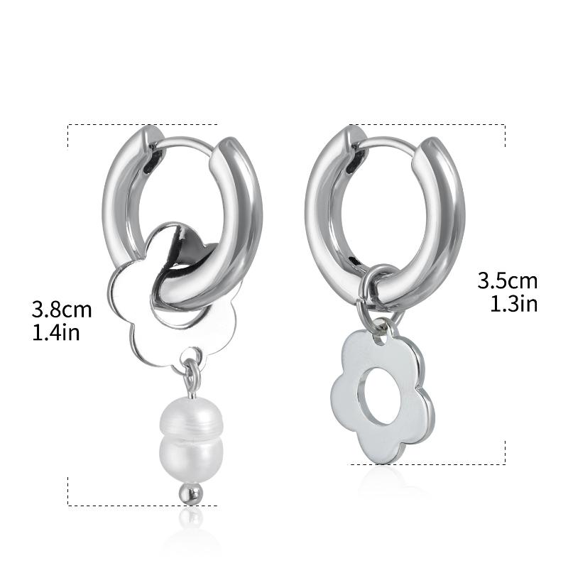 Punk Silver Color Asymmetry Flower Hoop Earrings For Women Fashion Red Zircon Heart Earrings Party Jewelry Accessories Gifts