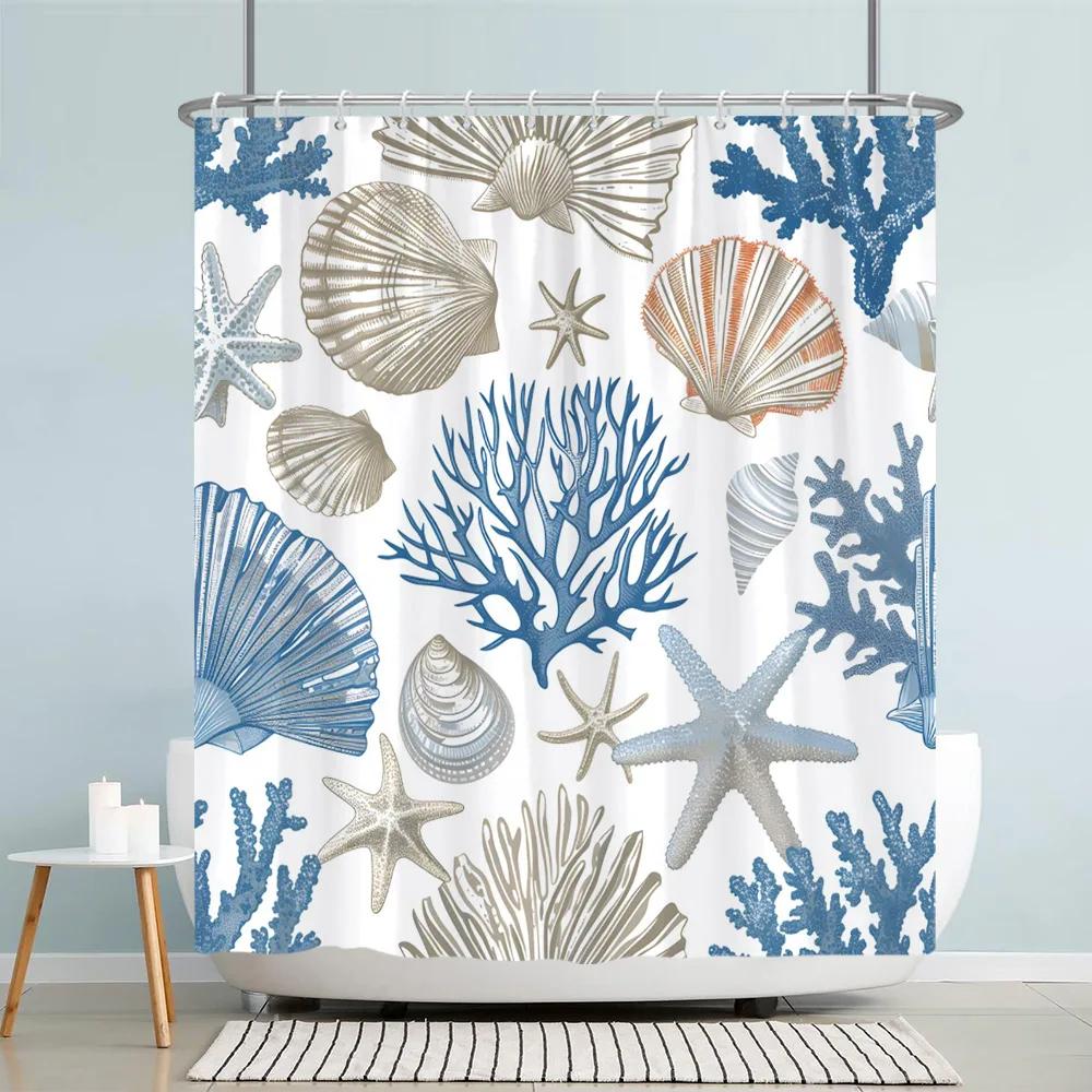 Ocean Starfish Shower Curtain Underwater Seahorse Coral Sea Turtle Shell Nautical Theme polyester Shower Curtains Bathroom Decor
