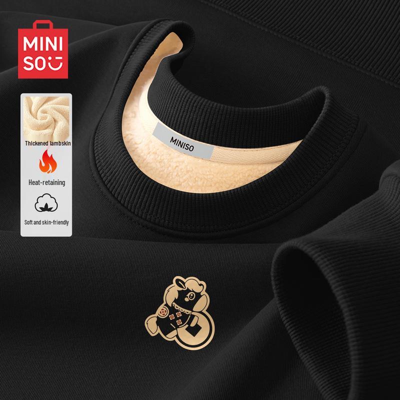 MINISO Men s Winter Warm Plus Velvet Loose Round Neck Sweatshirt M