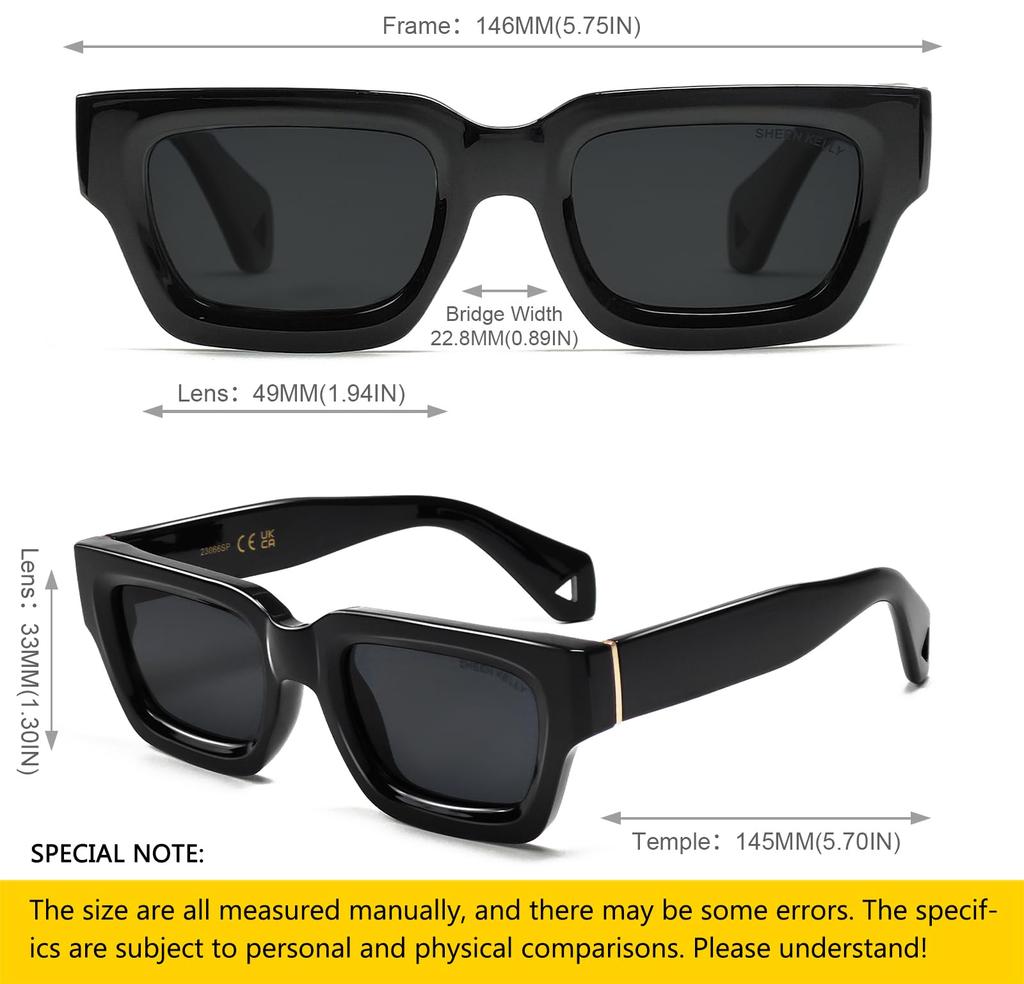 Retro Chunky Square Sunglasses for Men and Trendy Thick Slim Rectangular Designer 90s Eyewear [SHEEN KELLY] Women, Shades,