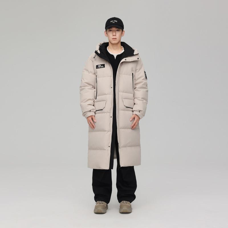 Down jacket men's new winter thickened warm hooded down jacket long casual fashion trendy coat