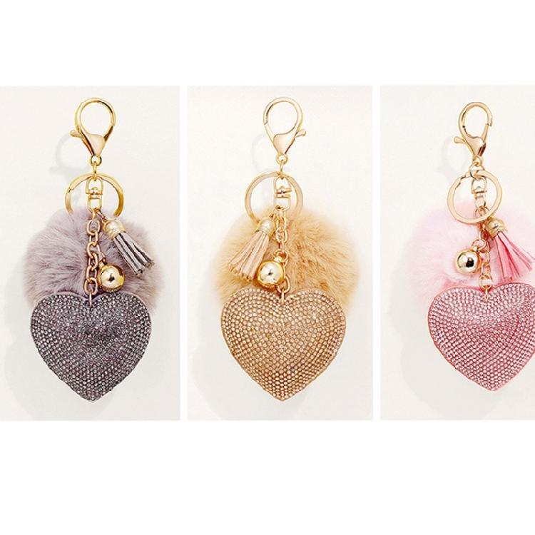 Adorable Mini Heart Key Ring Decorated With Beads And Metal Fringes Decoration Keychain Ornament Bag Hanging Charm