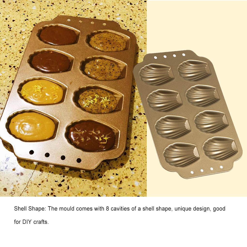 8 Cavity Cake Baking Pan Shell Shape Dessert Mold Carbon Steel Jelly Pudding Bakeware Integrated Reusable Mould