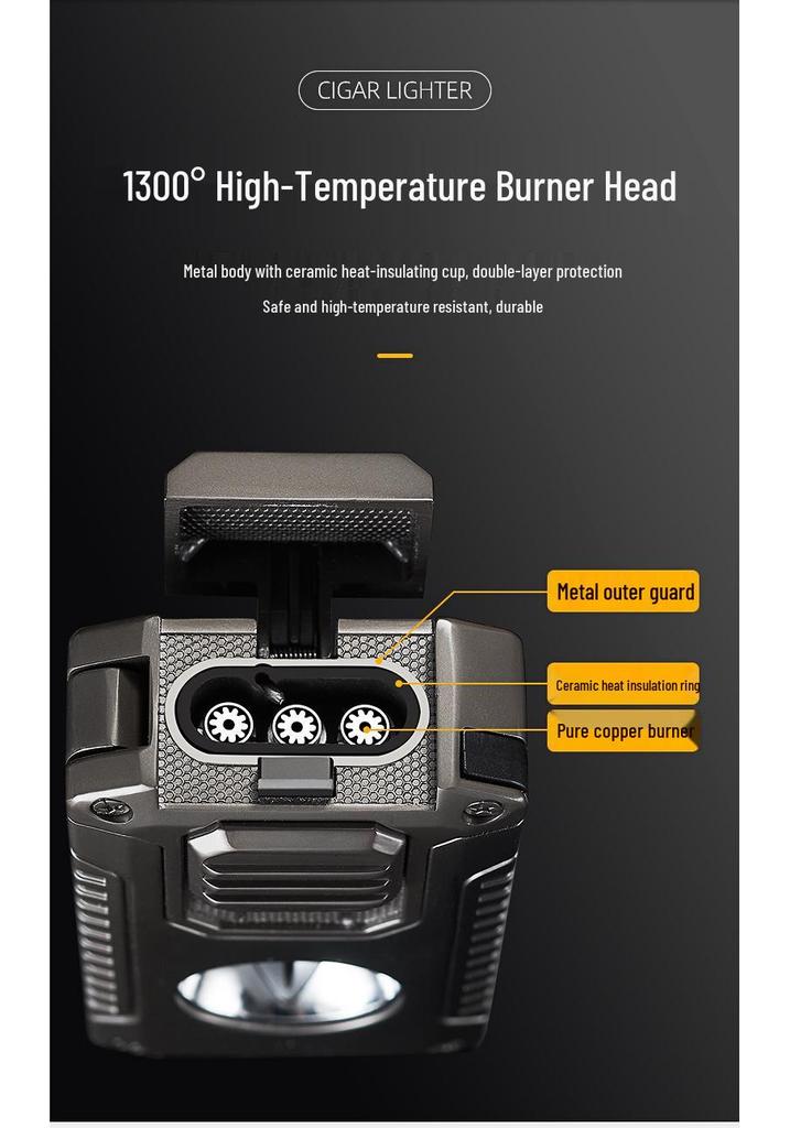 Triple Jet Cigar Lighter with V-Cutter & Puncher