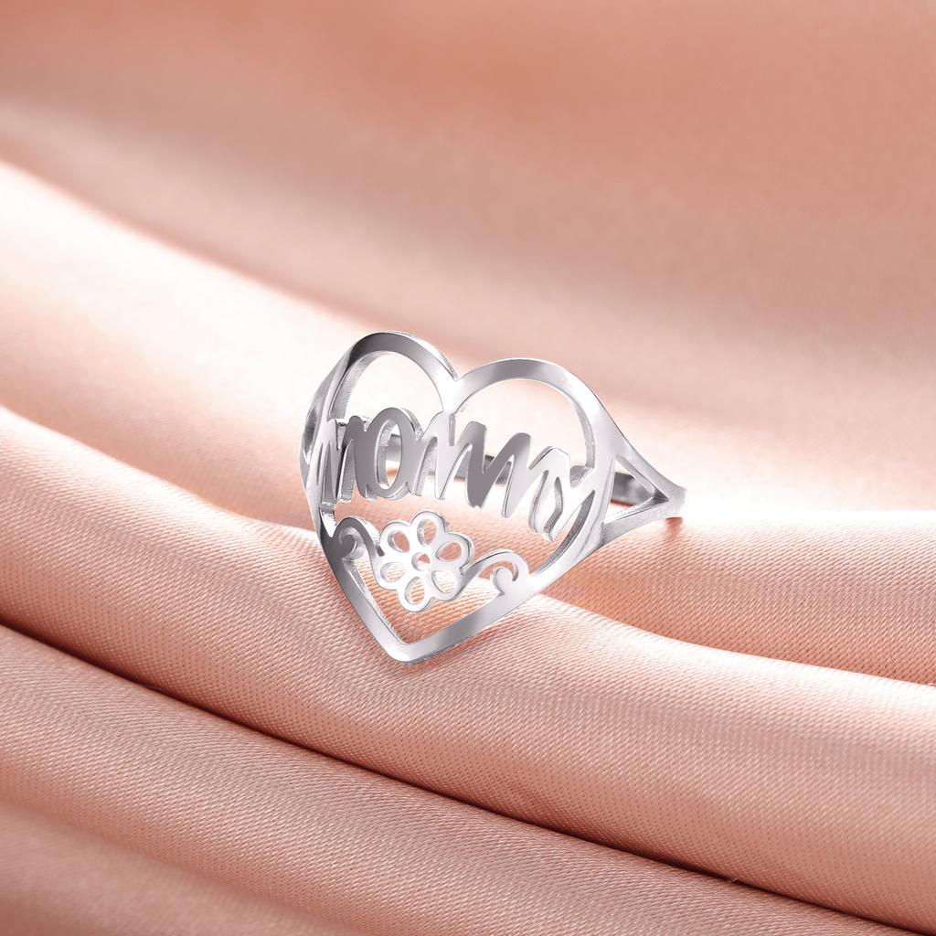 Heart Ring for Mom Flower Finger Jewelry MOMMY Stainless Steel Accessories Mother's Day Gift for Women Family Wholesale 2026 New