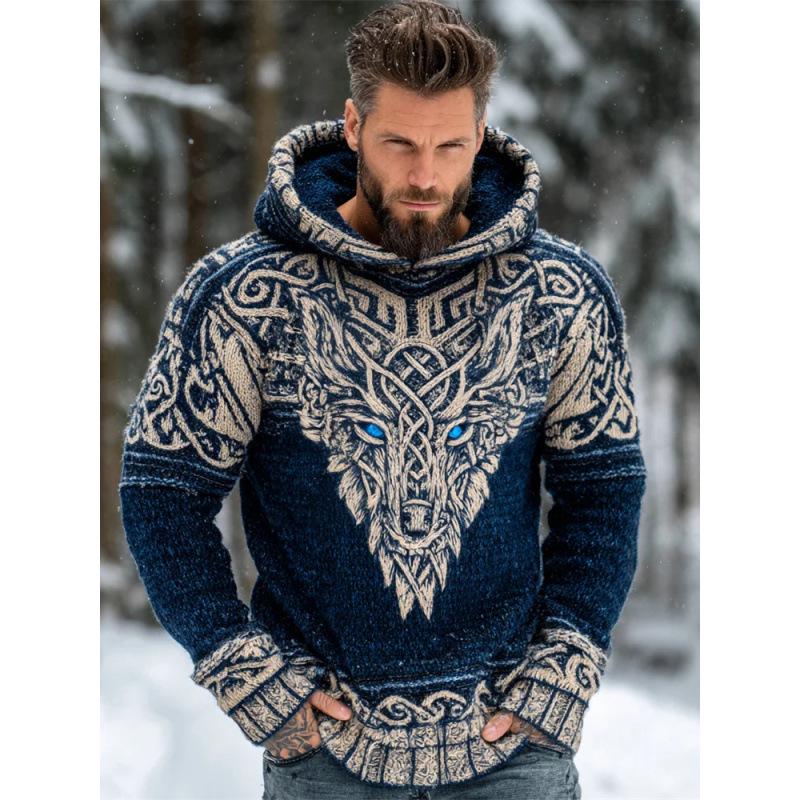 Unisex 3D-bedruckter Strickpullover mit Kapuze für Herbst/Winter