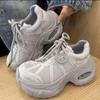 Mesh breathable thick sole heightening leather air cushion dad shoes women's retro polishing 2025 spring new sports and leisure shoes