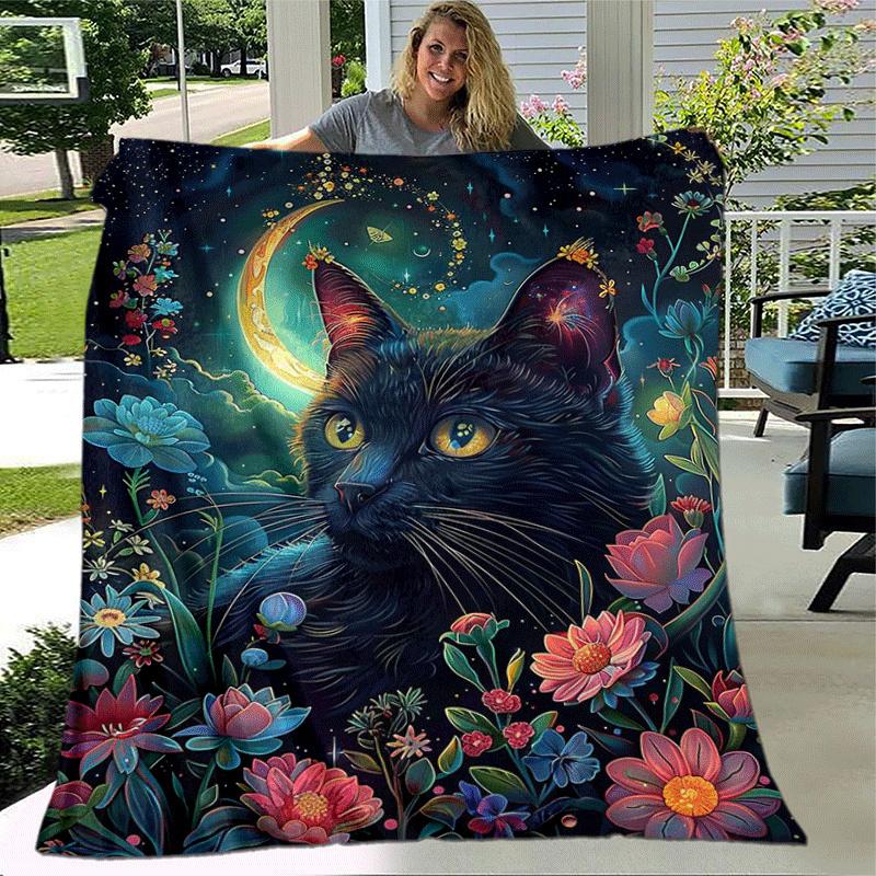 1pc Cat Printing Lightweight Flannel Blanket, Comfortable and Warm Blanket, for Camping Sofa Bed and Couch Office, Gift