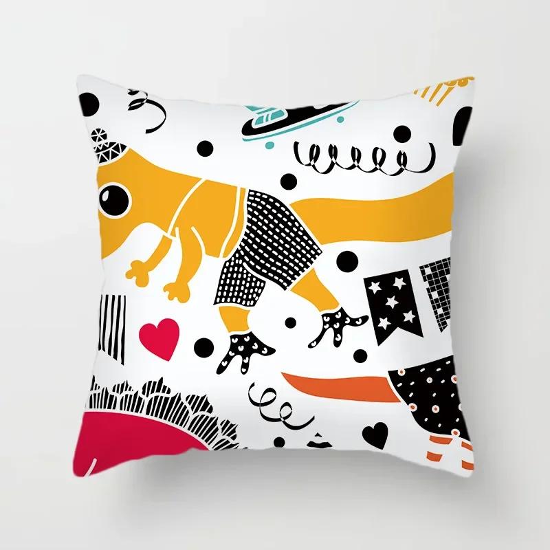 Niedlicher Cartoon Dinosaurier Alpaka Fuchs Print Muster Kissenbezug Heim Wohnzimmer Sofa Dekokissen