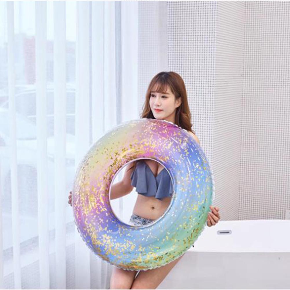 Rainbow Sequin Swimming Rings Pool Float Thickened Inflatable Water Toys For Beach Lake Pool