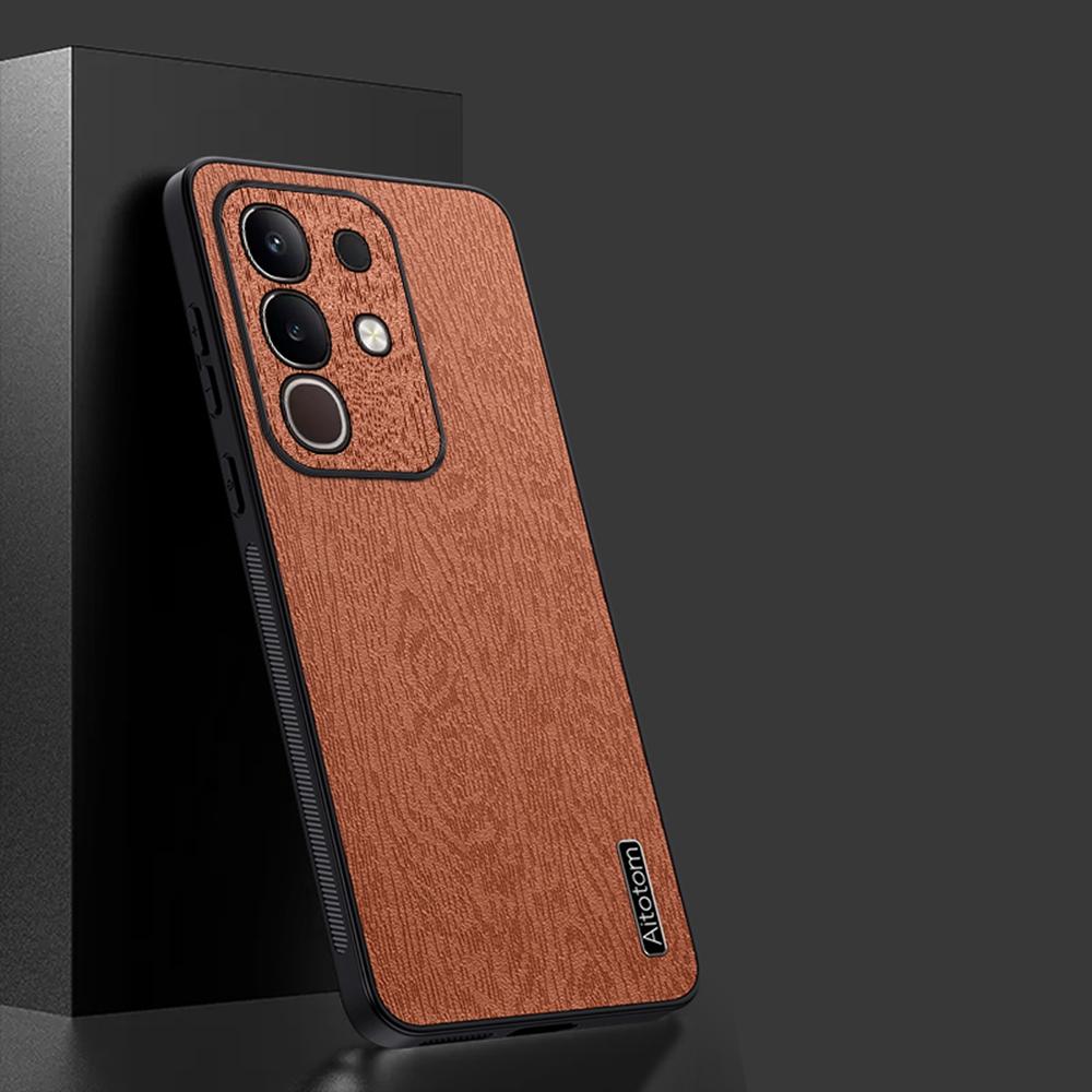 Dla vivo iQOO Z10x 5G Etui Tekstura Drewna Powlekane Skórą PU PC TPU Pokrowiec na Telefon