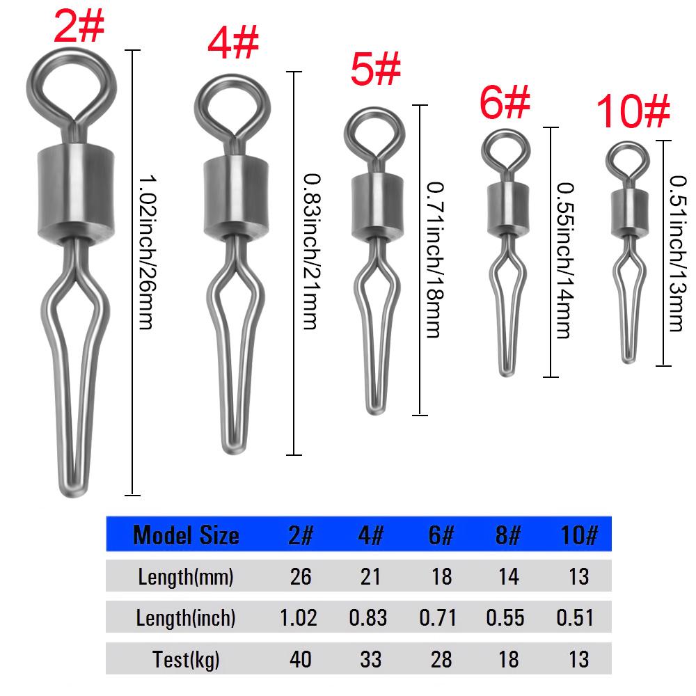 Stainless Steel Fishing Hanging Snap Swivels With Side Line Clip Fishhooks And Crap Connector