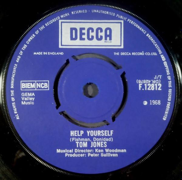 7inch Record TOM JONES - Help Yourself F12812 Decca 1968 UK Rock Used
