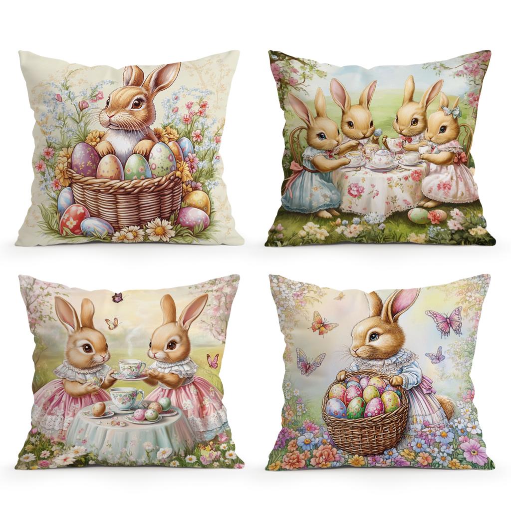 Easter Bunny Party Cushions Pillowcase Polyester Cushion Cover Throw Pillow Pillowcover Home Car Sofa Decor
