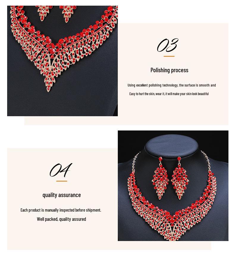 Alloy Clavicle Chain Crystal Gem Necklace & Earring Set - European & American Retro Evening Party Accessories