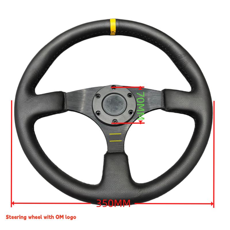 JDM 14-inch 350MM Racing Modified Leather Steering Wheel, Flat Drift Sports Game Steering Wheel PCD70MM