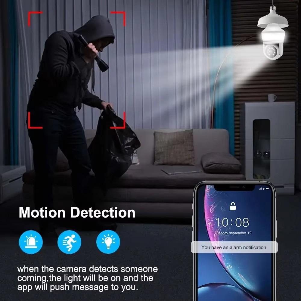 5MP E27 Glühbirnen-WLAN-Kamera Infrarot-Nachtsicht Innen Smart Home Sicherheit Videoüberwachungskamera Zwei-Wege-Audio CCTV Camcorder