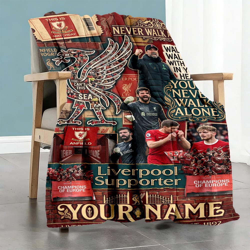 Liverpool Fc Personalized Text Blanket Lightweight Customizable Blanket Durable Comfort For Home Decor Couch Office Bedding Four Seasons Multipurpose