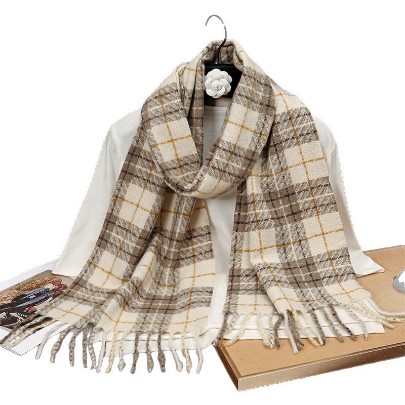 Høst- og vinteratmosfære Imitert kasjmirkjerf Dame Varm Retro Student Langt sjal Koreansk High-End Rutete skjerf