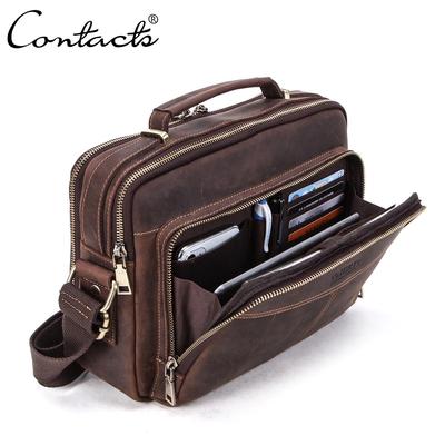 CONTACT'S Crazy Horse Leder Männer Umhängetasche Vintage Mann Umhängetasche Handtaschen Große Kapazität Männliche Schulter Taschen Tragetaschen