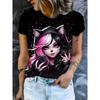 Fashion Black Anime 3D Print Women T-Shirts Summer Little Girl Graphic Crew Neck Short Sleeve Top Harajuku Woman Clothes
