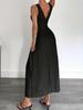2026 Elegant Waist-Cinched A-Line Sleeveless Long Dress with V-Back In Solid Color