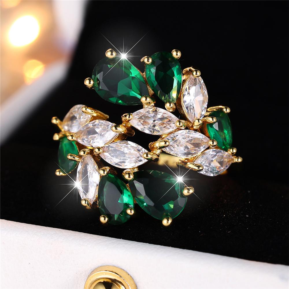 Luxury Female White Green Zircon Stone Water Drop Finger Ring Vintage Gold Color Wedding Band Bridal Jewelry For Women