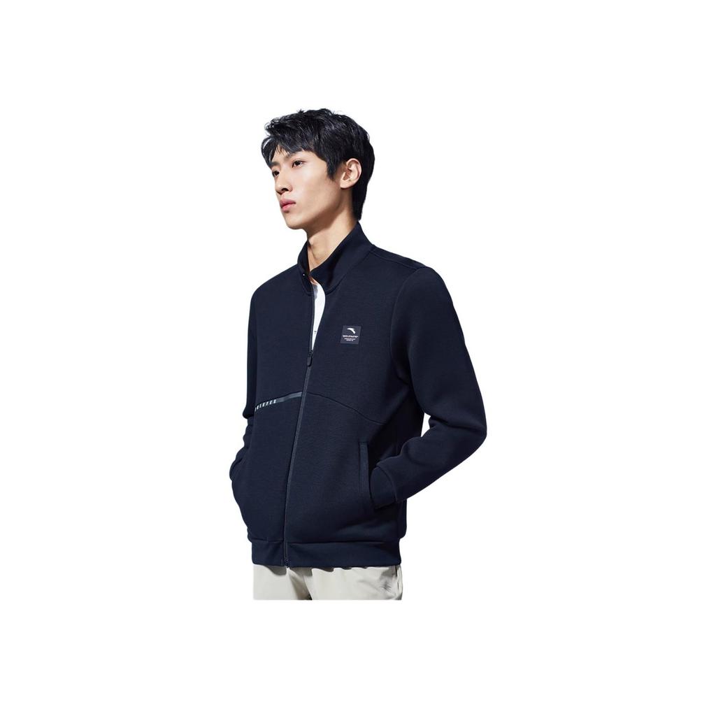 Anta Training Series Solid Color Logo Print Zip-Up Knit Sports Jacket Men Jackets Black 152317709-2