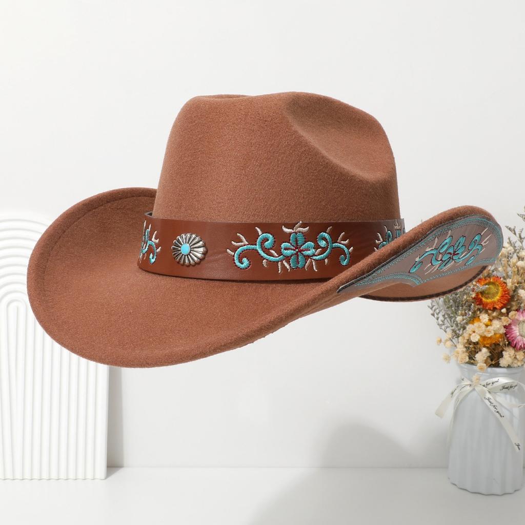 Bohemian-style Suede Western Cowboy Hat with a Rolled Brim, Ethnic-inspired Felt Hat for Men, Women, and Couples