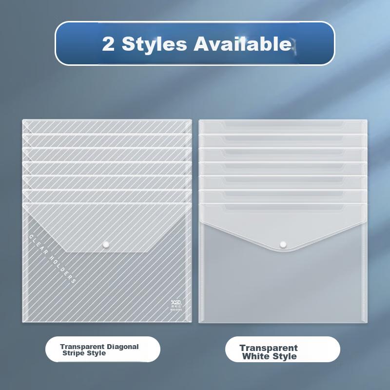 50 Transparent A4 Thick File Folders with Button Closure, Plastic Student Exam Paper Storage, Hidden Button, Waterproof Large Capacity