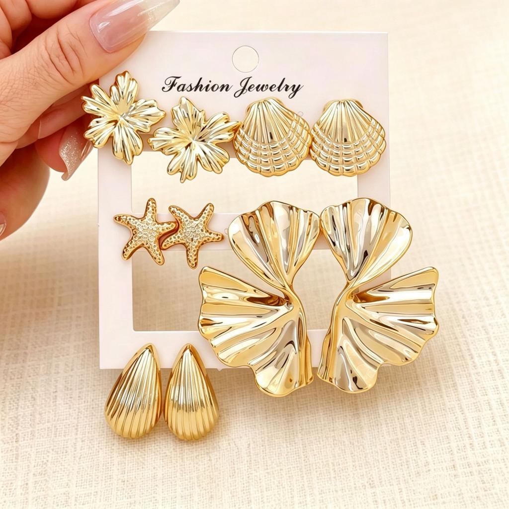 European and American new high-end personality exaggerated CCB stud earrings women's creative retro circle earrings set pair