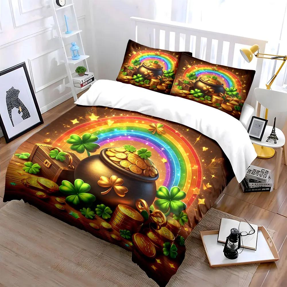 Lucky Clover Rainbow Decor Set Soft Comfortable Duvet Cover Bedding Set Included 1*Duvet Cover & 2*Pillowcases gift