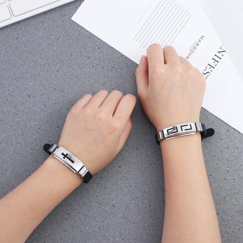 Waterproof Street Wear Women Personality Hui Pattern Cross Korean Hand Rope Men Wristband Silicone Bracelet Jewelry Accessories