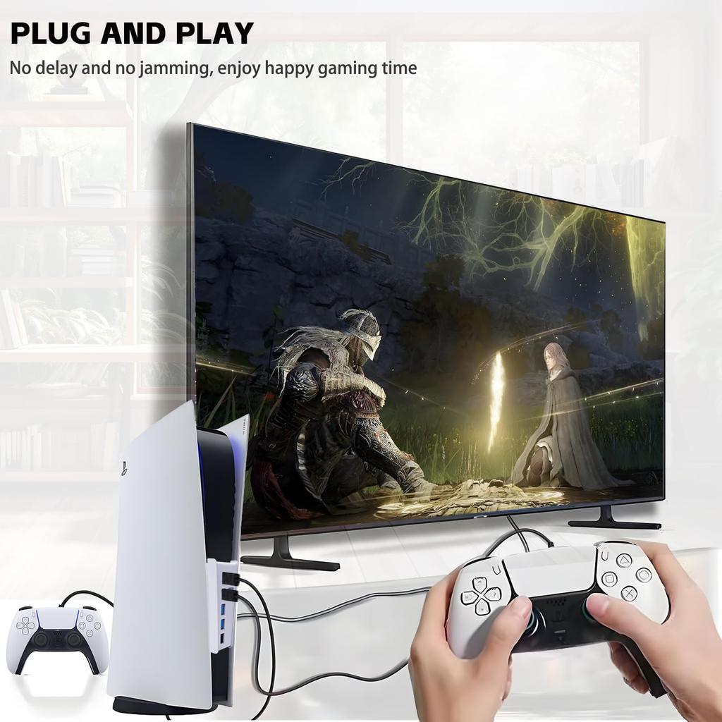 Megadream USB Hub for 4 USB Ports 1 USB Charging Port 1 Compatible with PlayStation 5 High-Speed PS5, 2.0 + + Type-C 3.1 Port, High-Speed