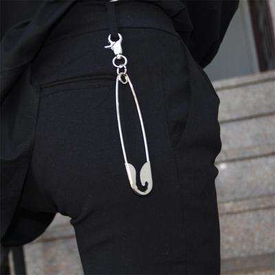Punk Big Stainless Steel Safety Pin Metal Pendant Keychain For Women Men Harajuku Cool Hip Hop Key Chain Jeans Accessories