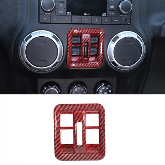 Red Carbon Fiber Window Lift Switch Button Cover Trim For Jeep Wrangler JK 11-17