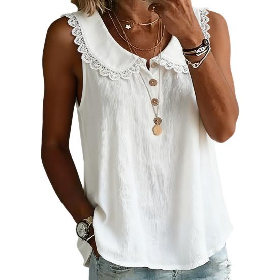 Women Tops Lapel Buttons Half Placket Sleeveless Pullover Tops Pure Color Loose Fit Breathable Casual Shirt Daily Wear