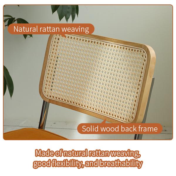 Set di 2 Sedie da Pranzo, Sedie Accento in Velluto e Rattan con Gambe Cromate, Sedie Moderne Mid-Century Design Breuer, Sedie da Pranzo Soggiorno Cucina