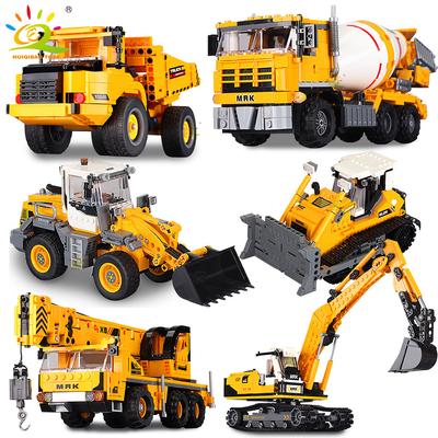 HUIQIBAO Engineering Lkw Bausteine Fahrzeug Bagger Bulldozer Kran Auto Ziegel City Bau Spielzeug Für Kinder Jungen